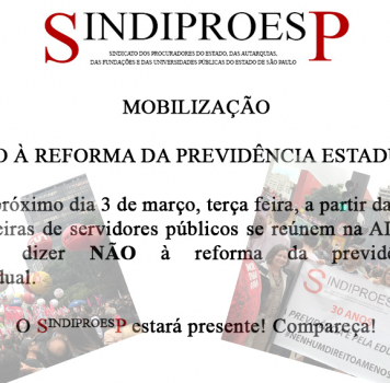 MOBILIZAÇÃO – NÃO à reforma da previdência estadual